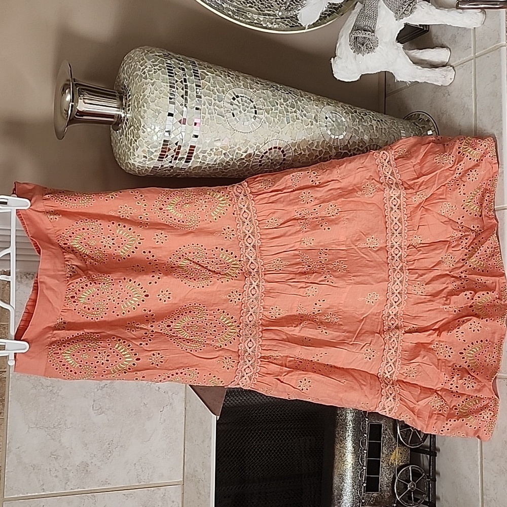 🧡 BOSTON PROPER Coral METALLIC EMBROIDERED EYELET MAXI SKIRT 🧡 - Picture 5 of 17